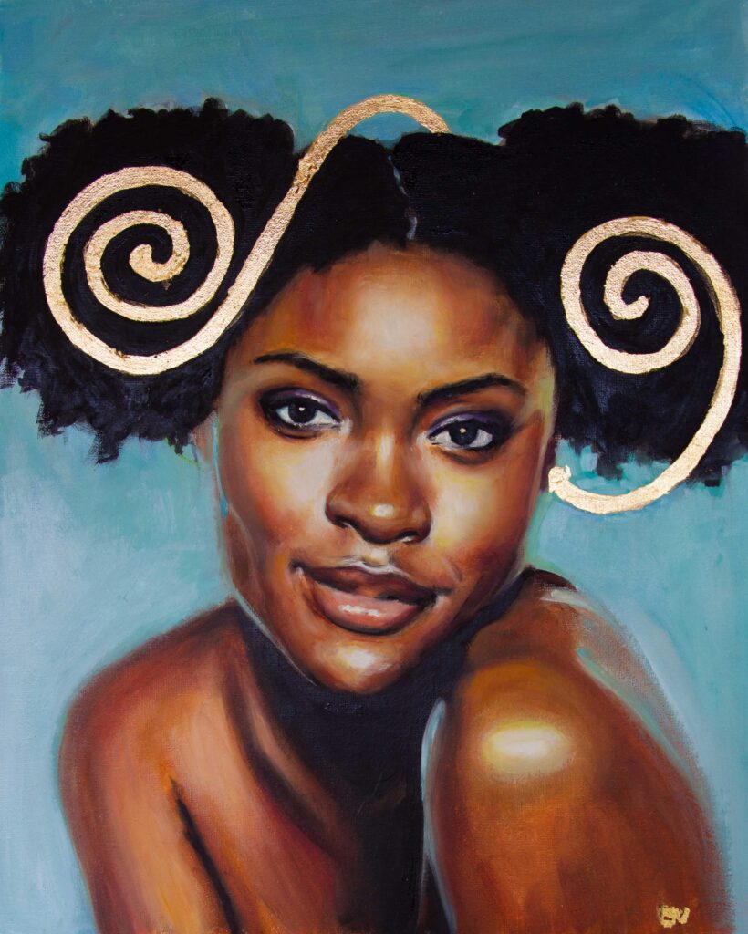 Retrato de una mujer afrodescendiente con el pelo rizado